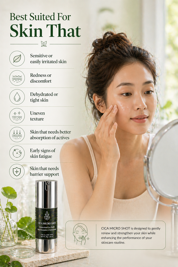 Cica Micro Shot Face Cream Skin Refining Essence | With Centella Asiatica, Hyaluronic Acid, Peptides | Strengthens Skin Barrier. Boosts Hydration - 30g