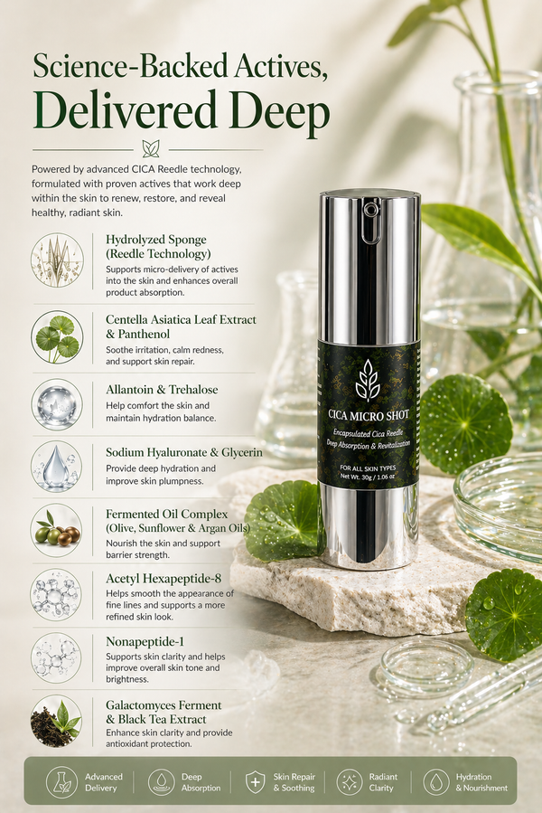 Cica Micro Shot Face Cream Skin Refining Essence | With Centella Asiatica, Hyaluronic Acid, Peptides | Strengthens Skin Barrier. Boosts Hydration - 30g