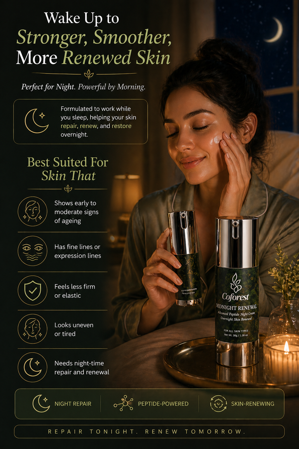 Midnight Renewal Face Cream Advanced Peptide Night Cream with with Copper Tripeptide-1 & Retinol | Deep Repair, Overnight Renewal, Rested Skin by Morning - 30g