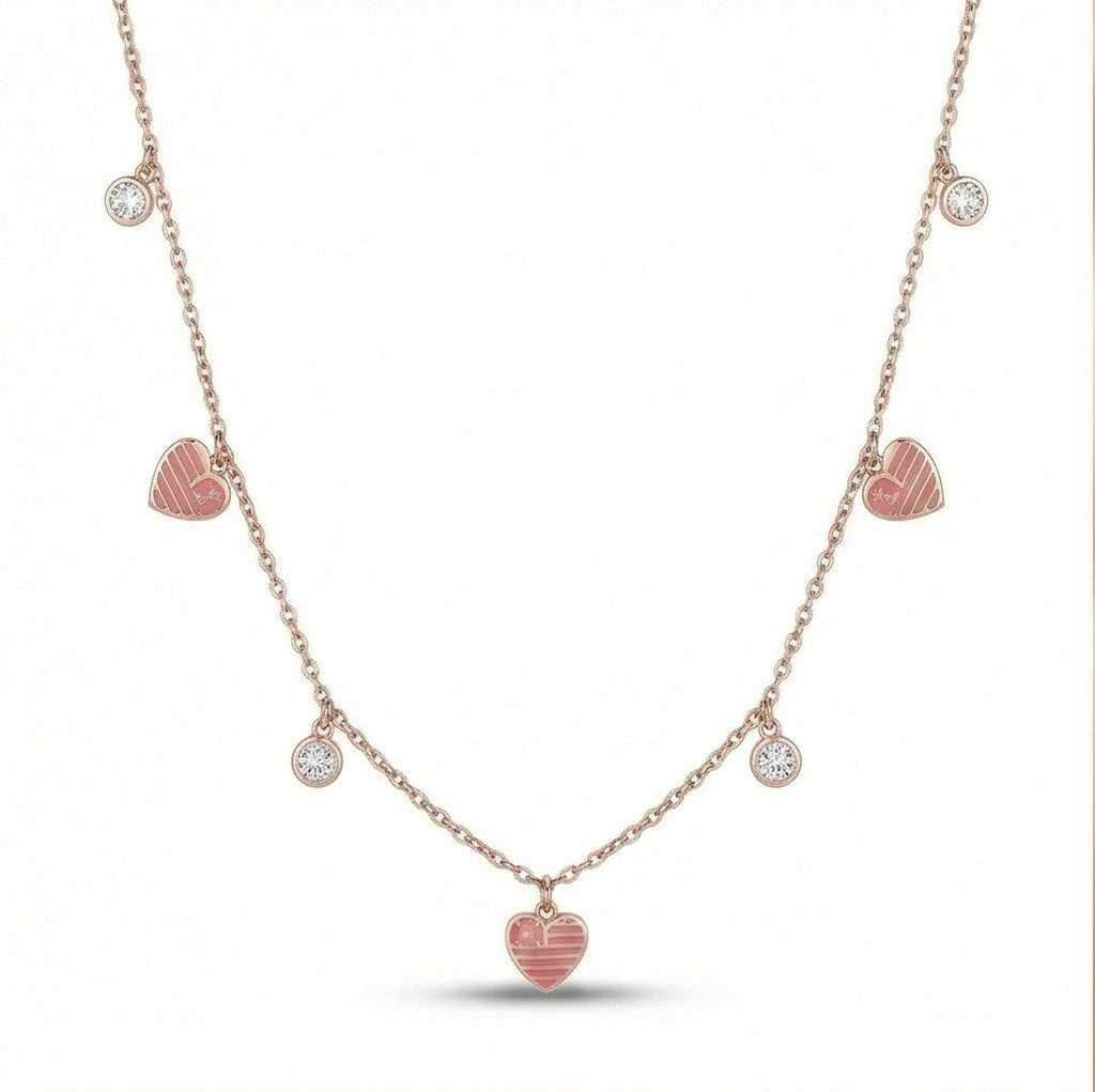 Sterling Silver Rose Gold Plated Pink Heart Charm Anklet Jewellery