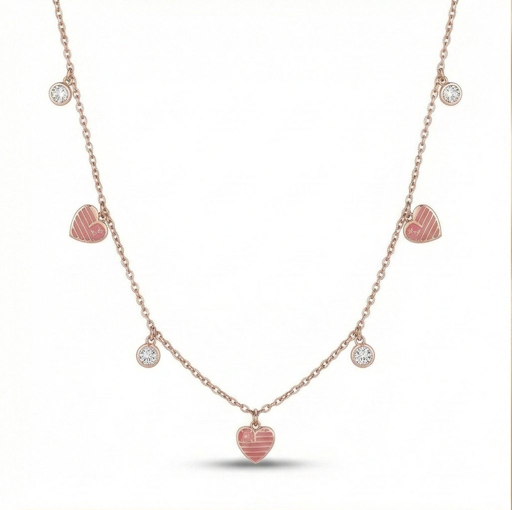 Sterling Silver Rose Gold Plated Pink Heart Charm Anklet Jewellery