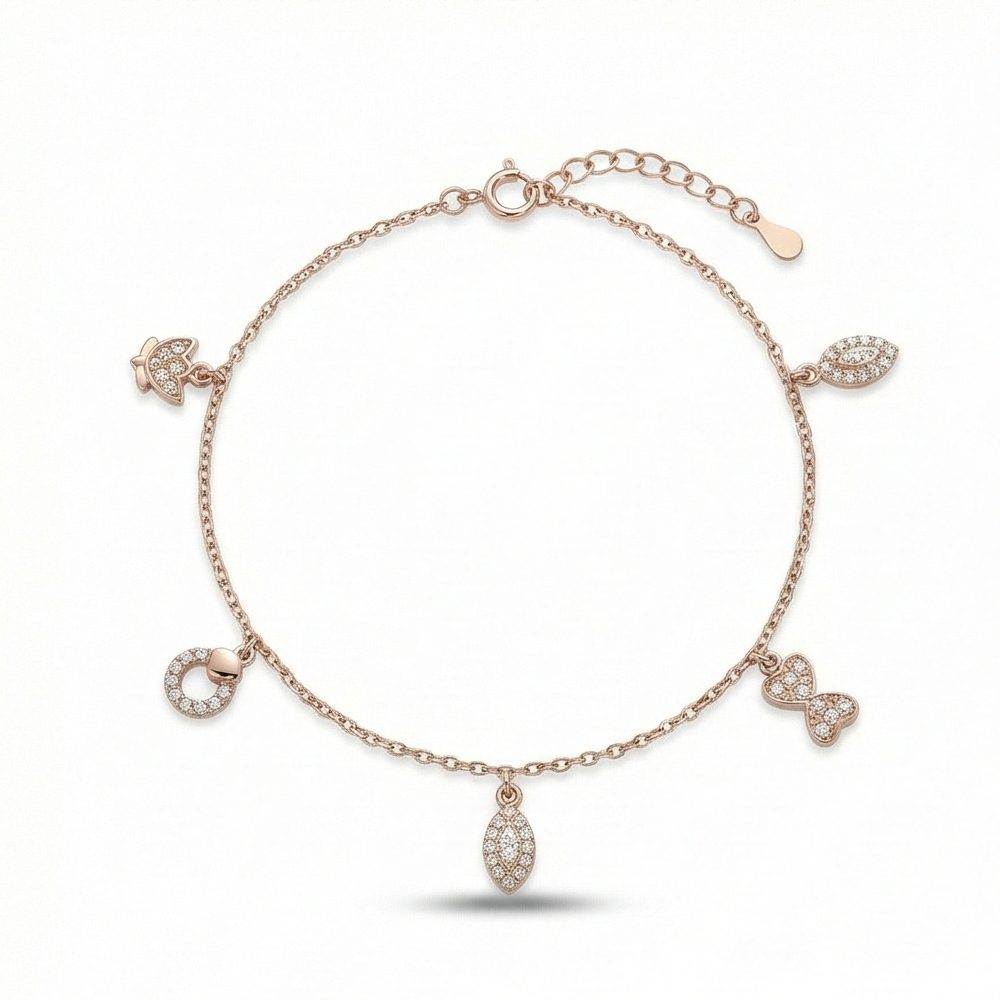Sterling Silver Rose Gold Plated Butterfly and Marquise Anklet Jewellery