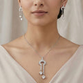 925 Sterling Silver Geometric Art Deco Style Long Drop Chain Pendant and Dangle Earrings Set Jewellery