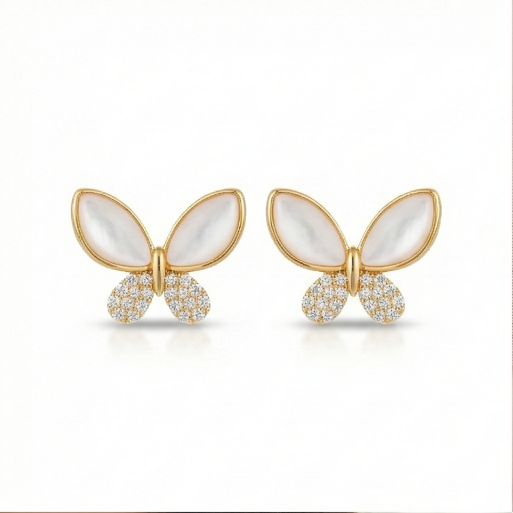 925 Sterling Silver Butterfly Stud Earrings Gold Plated Nature Inspired Jewellery
