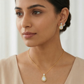 925 Sterling Silver Teardrop Necklace and Earrings Set with Yellow Gold Finish LUXE Jewellery