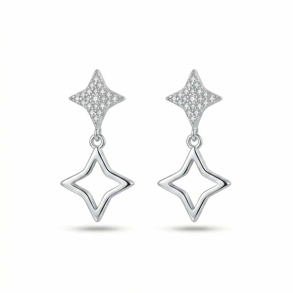 925 Sterling Silver High Polish Open Star Drop Earrings Jewellery for Women