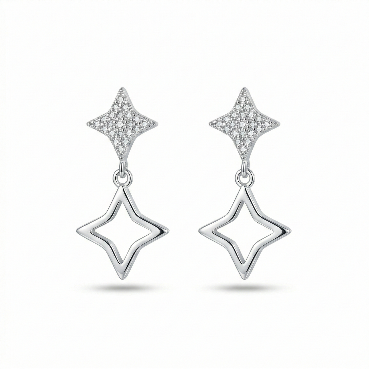 925 Sterling Silver High Polish Open Star Drop Earrings Jewellery for Women