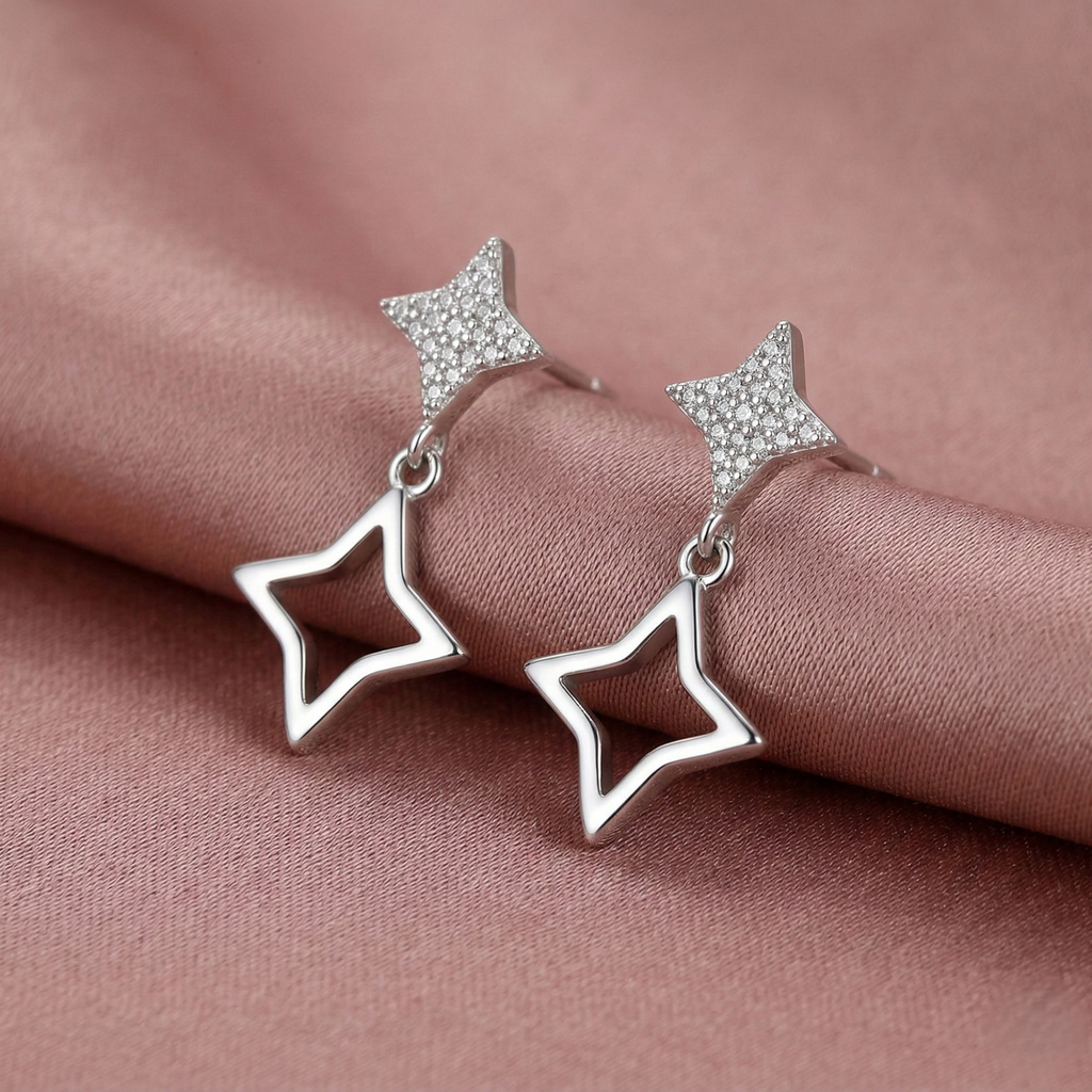 925 Sterling Silver High Polish Open Star Drop Earrings Jewellery for Women