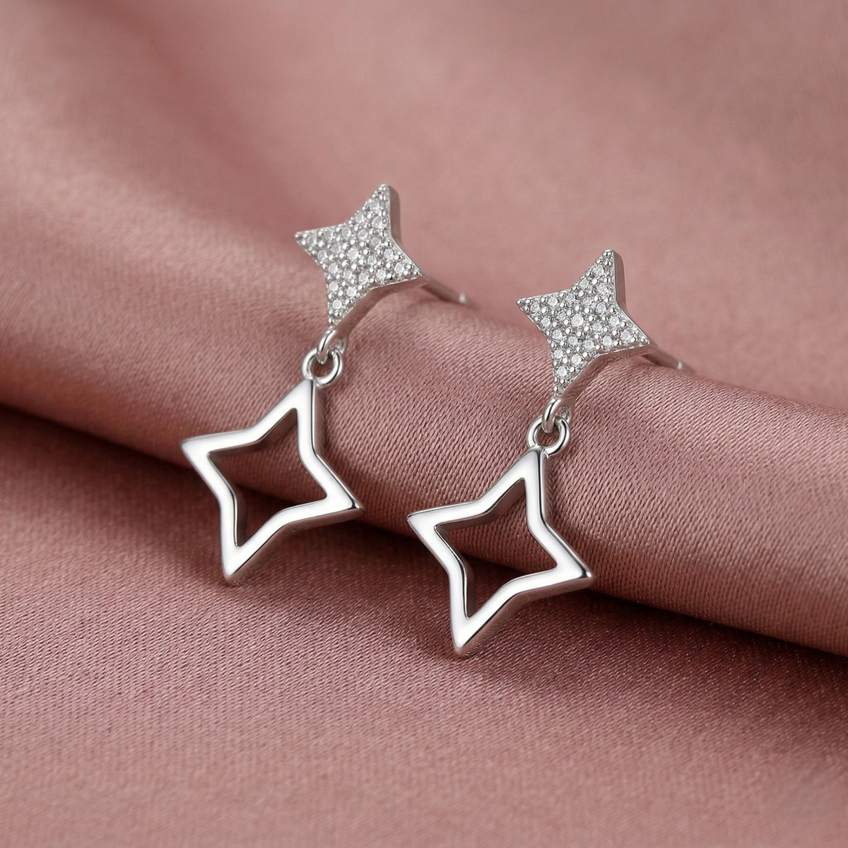 925 Sterling Silver High Polish Open Star Drop Earrings Jewellery for Women