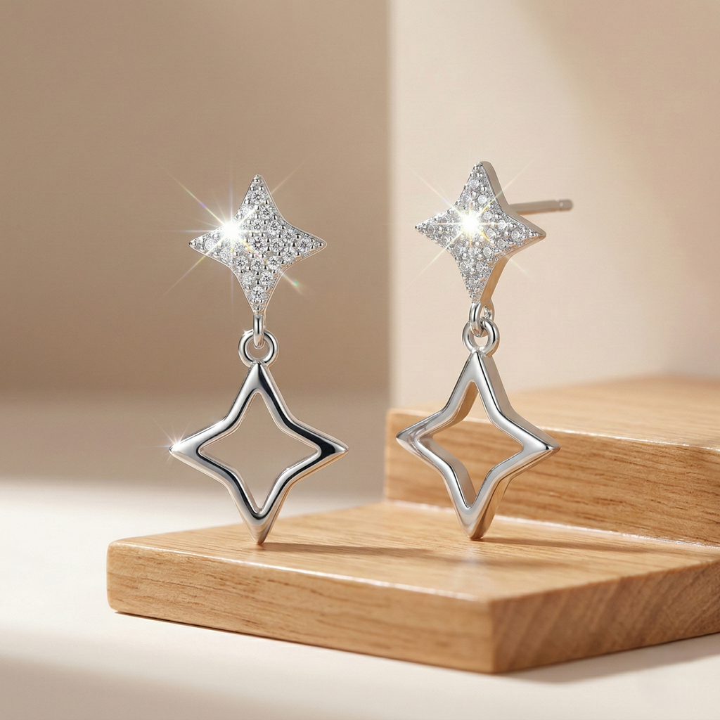 925 Sterling Silver High Polish Open Star Drop Earrings Jewellery for Women