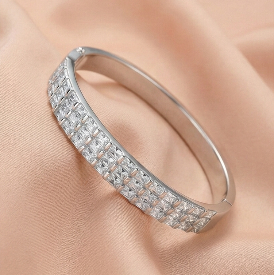 Sterling Silver Double Row Hinged Bangle High Polish Rhodium Finish Jewellery