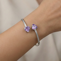 Sterling Silver Purple Heart Cuff Bracelet High Polish Rhodium Finish Jewellery