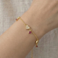 Sterling Silver Pave Heart and Red Charm Bracelet with Premium Gold Finish Festive Jewellery