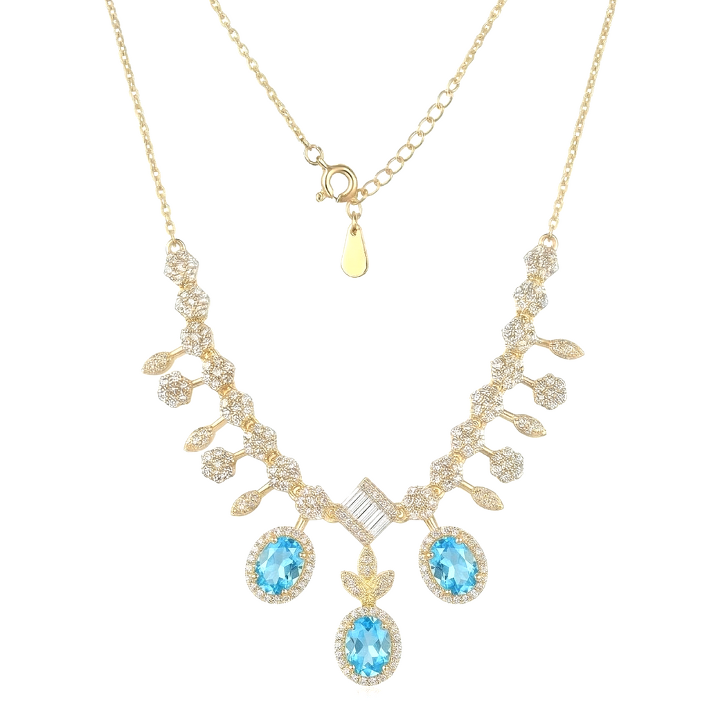 Sterling Silver Gold Plated Statement Blue Gemstone Necklace Jewellery for Women