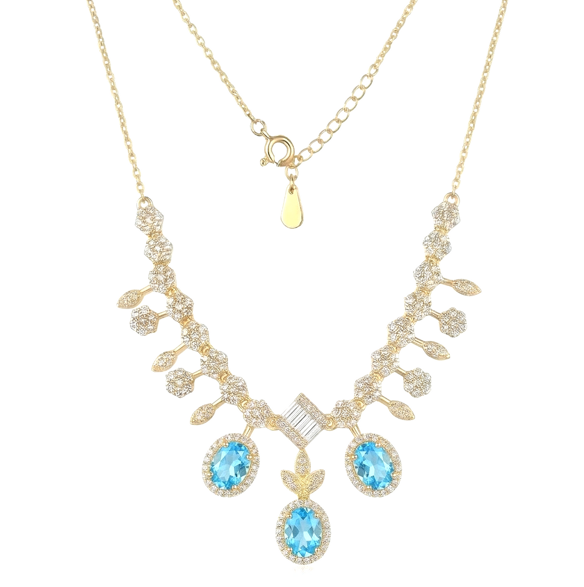 Sterling Silver Gold Plated Statement Blue Gemstone Necklace Jewellery for Women