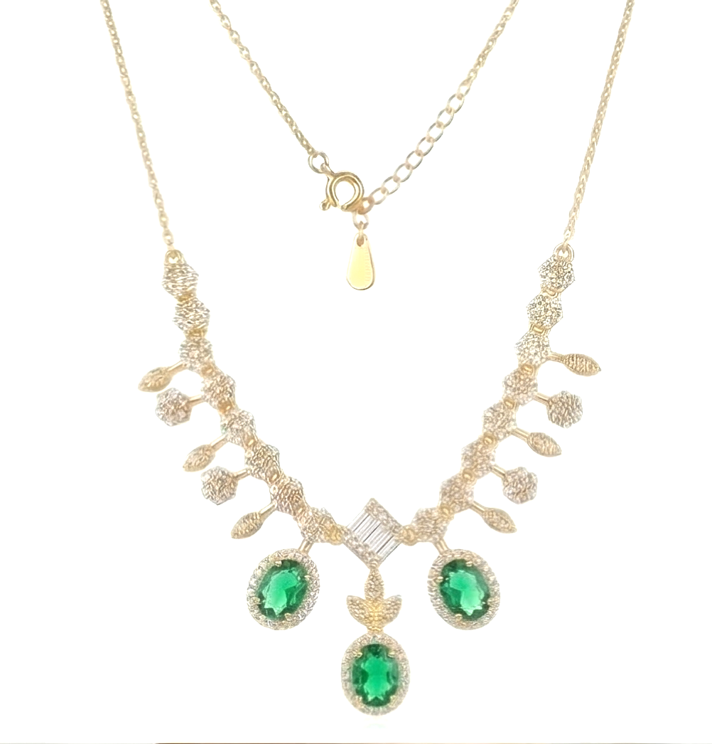 Sterling Silver Gold Plated Emerald Green Statement Drop Necklace Jewellery