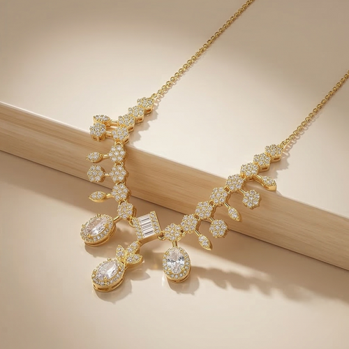 925 Sterling Silver Geometric Statement Drop Necklace Jewellery for Women with Gold Finish