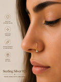 Gold Plated Sterling Silver Nose Ring Hoop with CZ Charm – Dainty Minimalist Piercing Jewelry