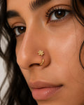 18K Gold Plated Floral Nose Hoop – 20G Adjustable Piercing with CZ Stones